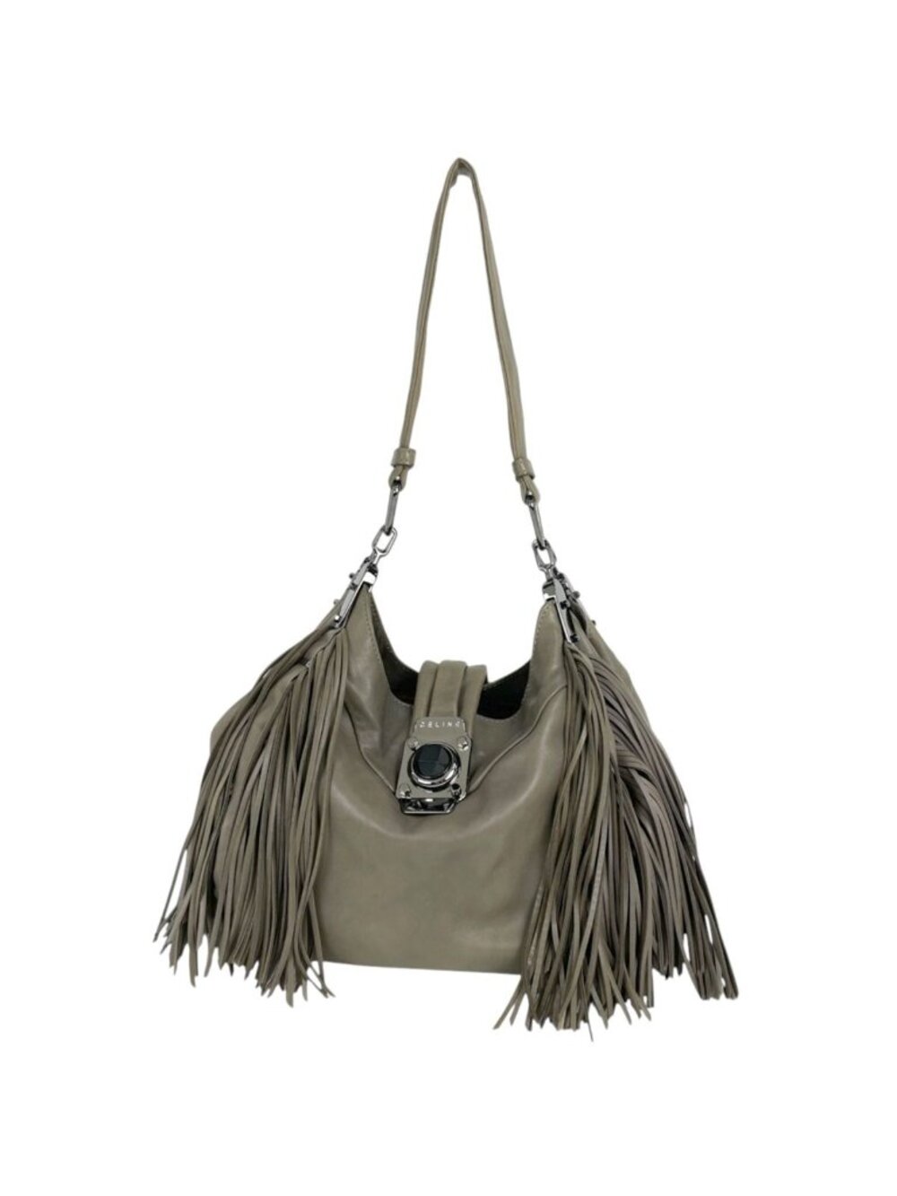 Celine Shoulder Bag Fringe Leather Gray